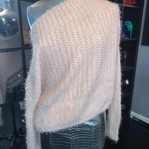 Fuzzy wide neck pastel pink sweater